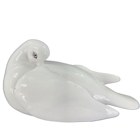 Italian Art Pottery Ruffled Fluffy Dove Large Hand Painted Pigeon Bird Marked - Picture 1 of 16